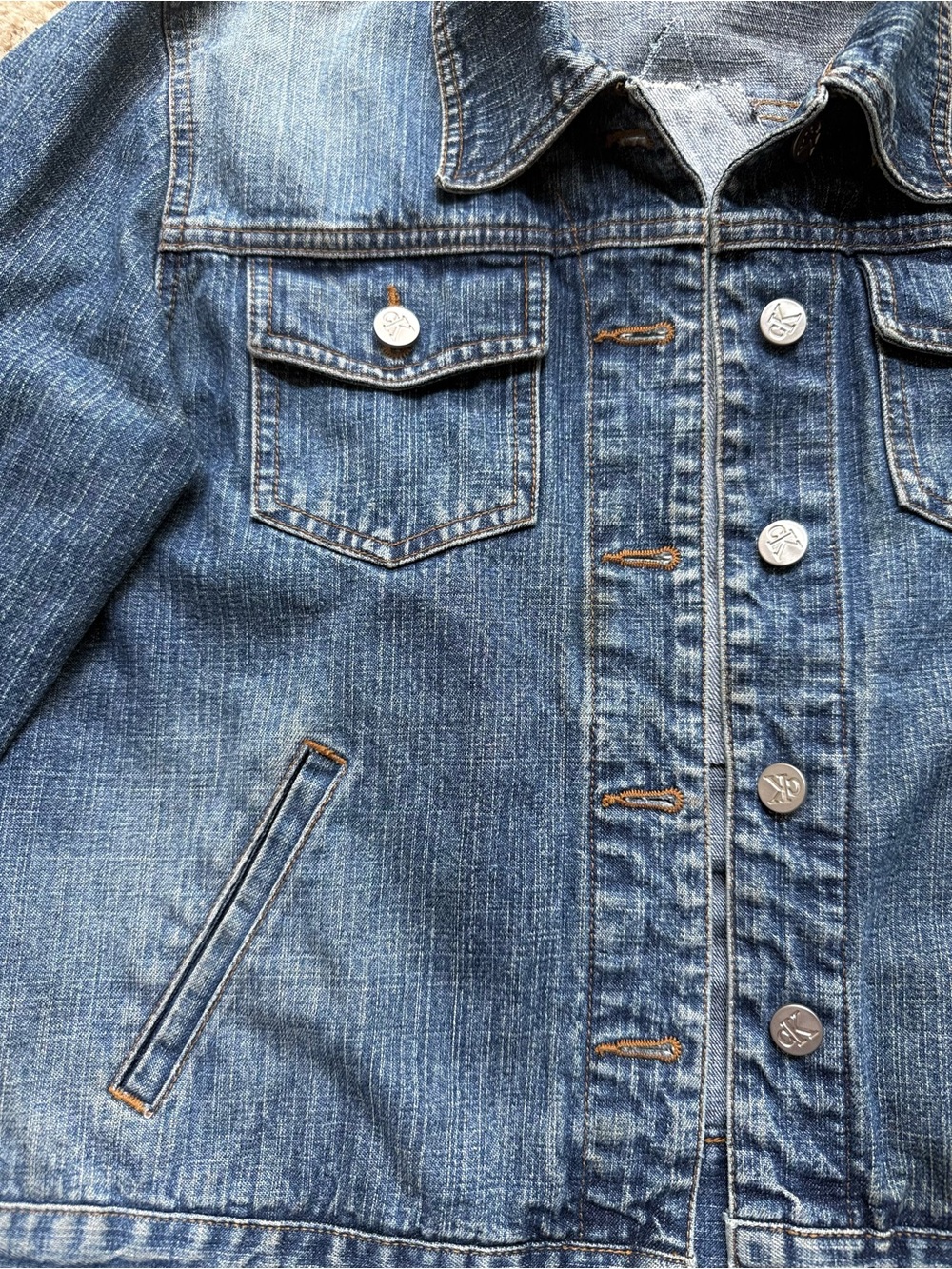 Calvin Klein Upcycled Denim Jacket L Sequin Star OOAK Reworked Jean Jacket - Picture 10 of 12
